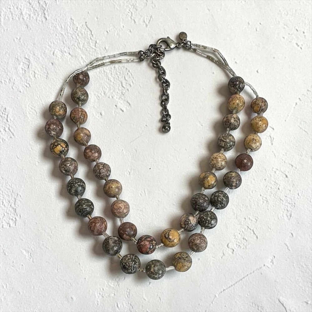 Chico's‎ Double Strand Necklace Earth Tone Beaded Stone Look Statement